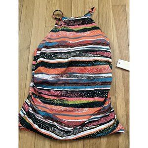 Anne Cole Orange Swim Top Womens Size Small Tankini Halter Stripe Green NEW NWT